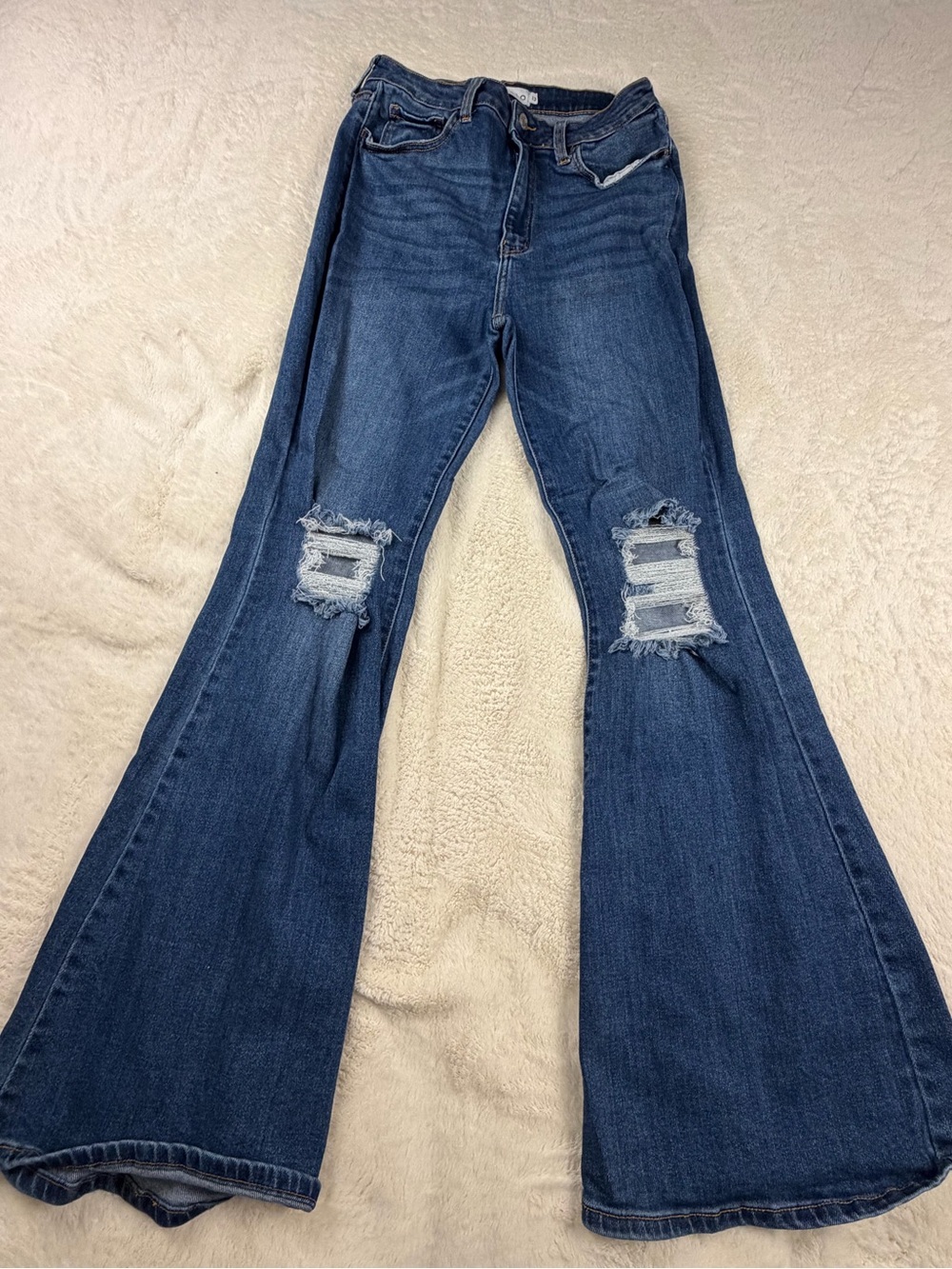 Cello Dark Blue Distressed Flare Jeans
